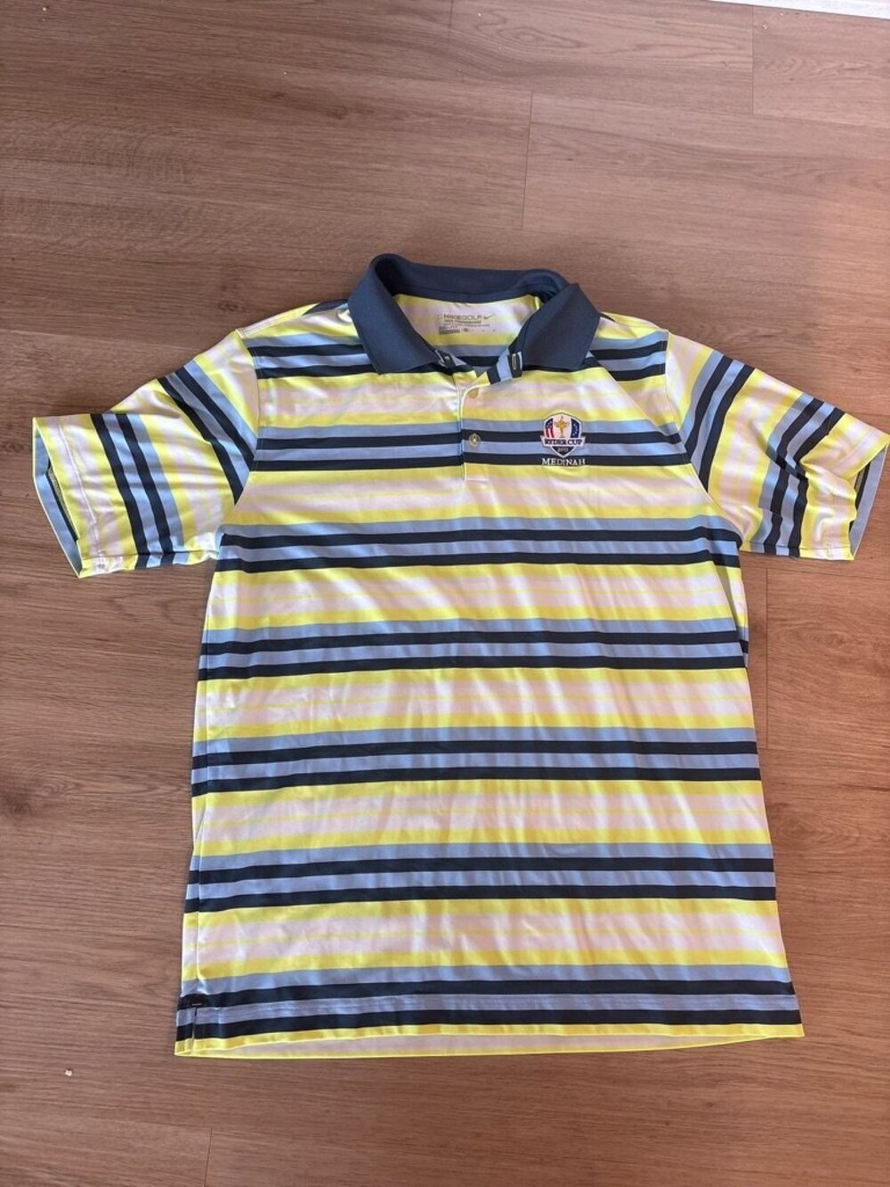 Nike Golf Polo Shirt Mens XL Blue green Stripe Dri-Fit Ryder Cup 2012 Medinah